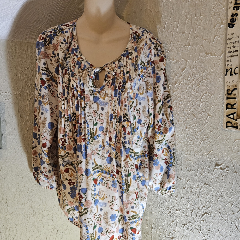 Tommy Hilfiger Blue Brown And Cream Floral Print Blouse